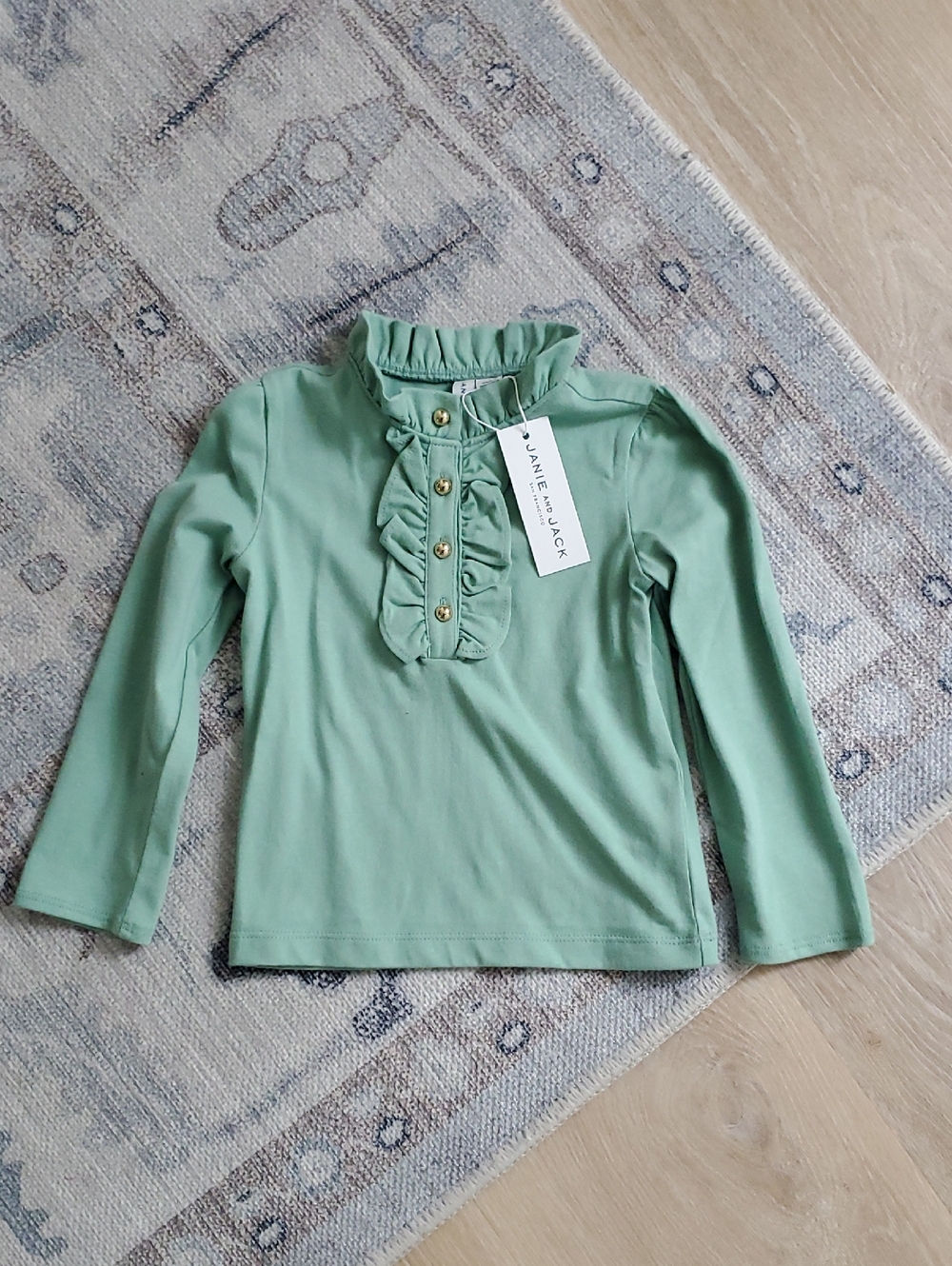 NWT Janie and Jack Girls The City Center Top Seaform Green Long Sleeve Shirt Sz3